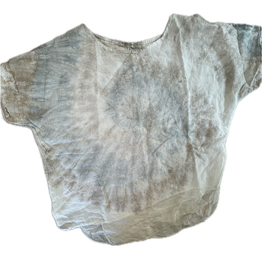 Valentina Naldi 100% Linen from Italy Tie Dye Short Sleeve Top Blouse Shirt S - Picture 9 of 13
